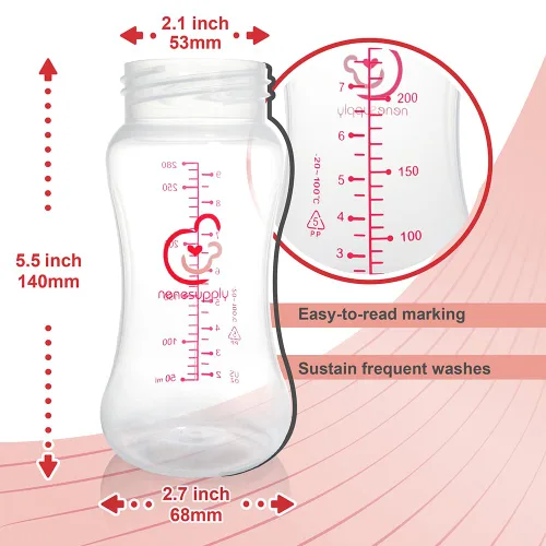 Vista 6 de Nenesupply Biberones de almacenamiento de leche materna de cuello ancho de 9 onzas, paquete de 4, biberones de extractor de leche para usar