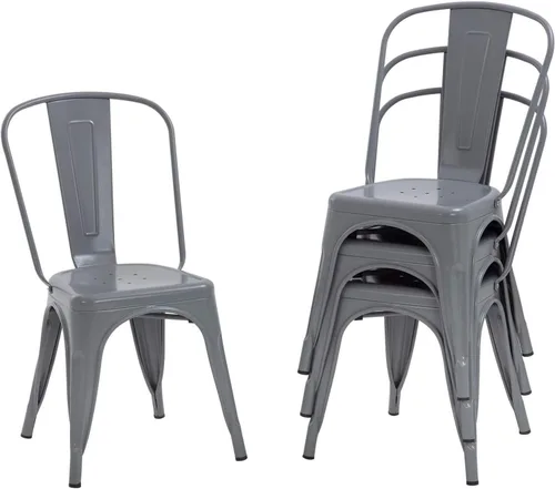 Vista 16 de Juego de 4 sillas de comedor, de metal, para interiores y exteriores, sillas de patio, de cocina, de 18 pulgadas de altura, silla de restaurante