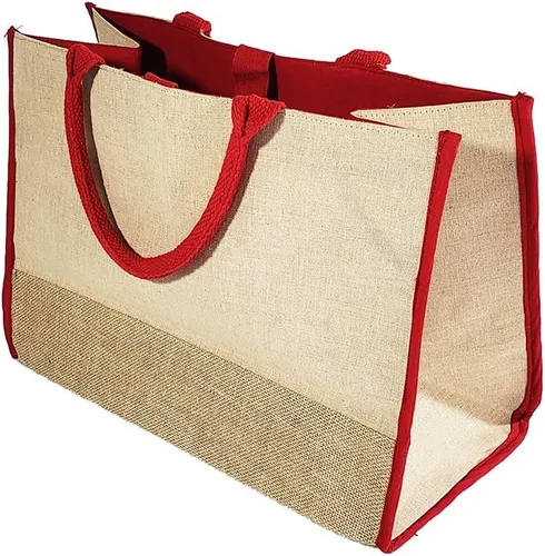 Vista 4 de Bolsas reutilizables de yute para compras de comestibles, viajes, uso diario, todo tipo de bolsas, Rojo