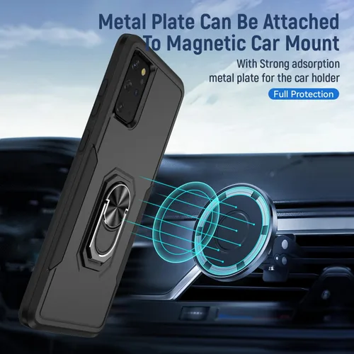 Vista 4 de Funda para Samsung Galaxy S20 Plus con soporte, anillo magnético de armadura, resistente funda protectora de grado militar a prueba de golpes