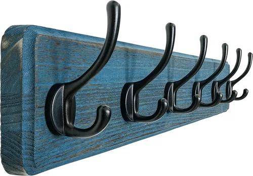 Vista 11 de Dseap Perchero de Pared: Moderno, Patentado, Resistente, 17.4" de Largo, Riel Colgador de Madera con 5 Ganchos Dobles para Abrigos de Invierno, Negro