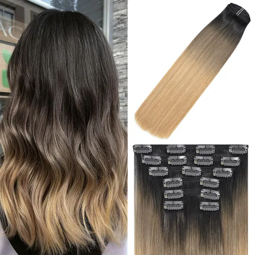 Vista 53 de WindTouch - Extensiones de cabello humano liso con pinzas, color negro azabache, 2.47 onzas, N.° 1, 12 pulgadas, 7