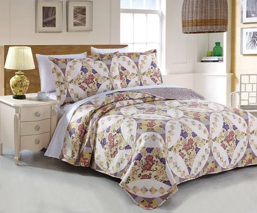 Vista 7 de DaDa Bedding Cottage - Juego de colcha floral rosa malva – Colcha acolchada reversible ligera transpirable con fundas de almohada – Jardín