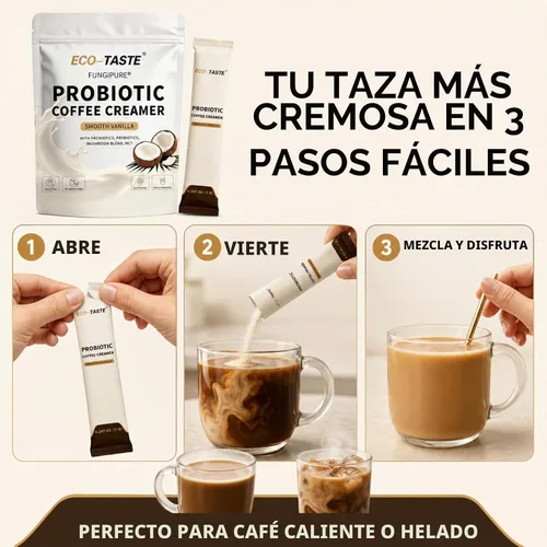 Vista 6 de ECO-TASTE Crema probiótica para café, vainilla suave, 30 paquetes de barras