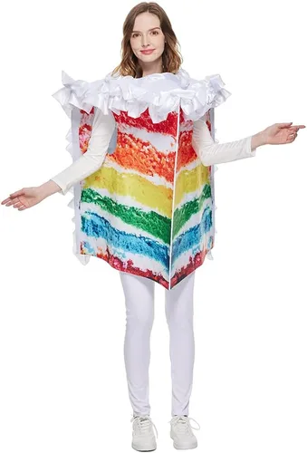 Vista 4 de EraSpooky Disfraz de pastel de arco iris para mujer, disfraz de fiesta de comida de Halloween para adultos