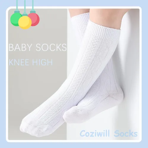 Vista 2 de Calcetines altos hasta la rodilla para bebés, calcetines para recién nacidos, calcetines de tubo para niños, calcetines de punto trenzado hasta