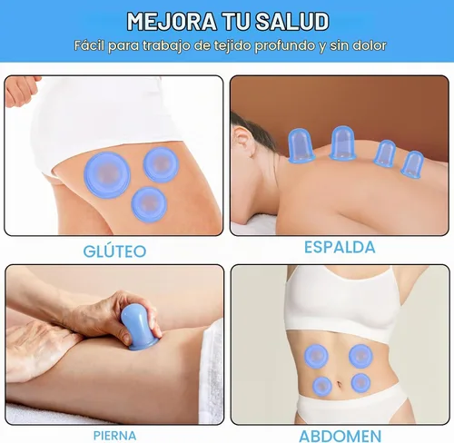 Vista 2 de Juego de terapia de ventosas de silicona (6 piezas), kit de ventosas para terapia de masaje Azul transparente