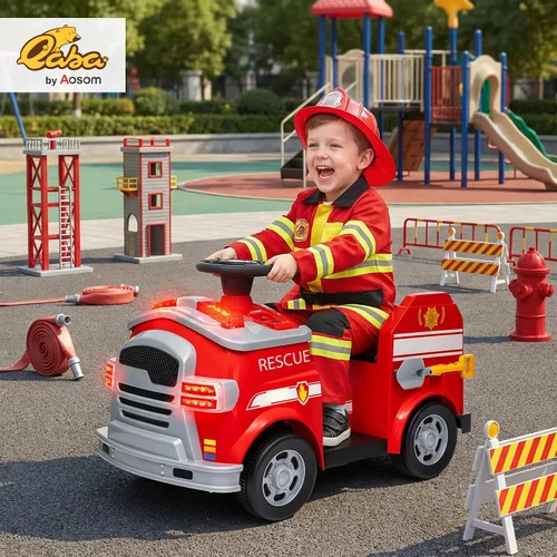 Vista 2 de Qaba - Camión de bomberos de 12 V, coche eléctrico a batería para niños, rojo