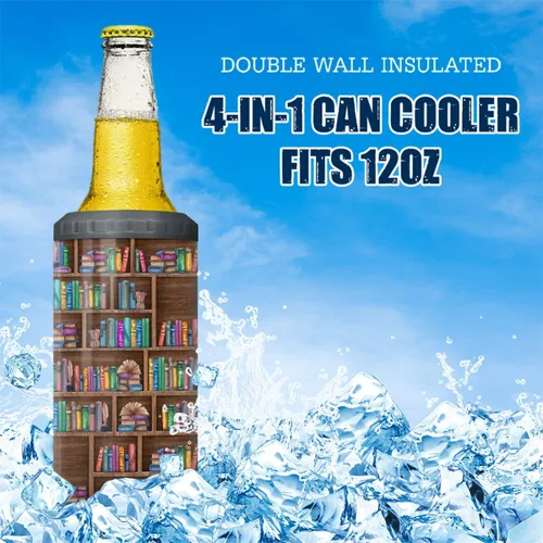 Vista 7 de SANDJEST Vaso para Amantes de los Libros Estante 4 en 1 Vaso de 12 oz Enfriador de Lata Coozie Vaso delgado de acero inoxidable Regalo