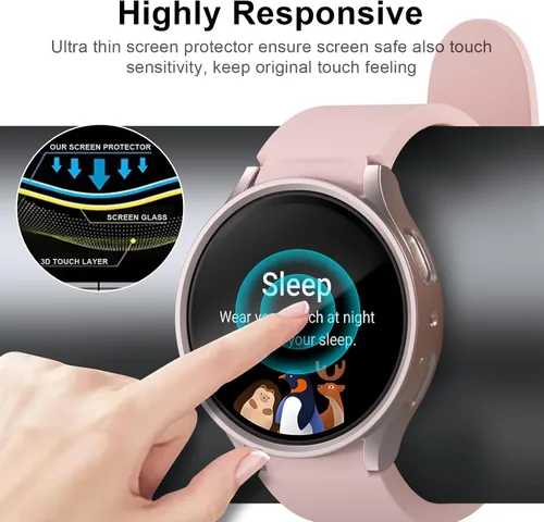 Vista 4 de [Paquete de 5+5] Funda protectora de pantalla para Galaxy Watch 7 de 40 mm, cubierta protectora impermeable + protector de pantalla de vidrio