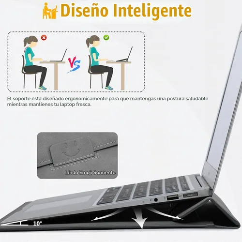 Vista 2 de HYZUO Funda para laptop de 13.3-14 pulgadas con función de soporte, gris