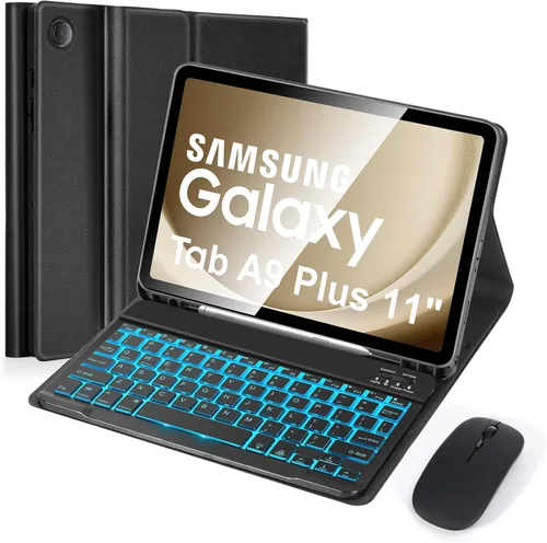 Vista 15 de Funda de teclado para Samsung Galaxy Tab A9 8.7" 2023, retroiluminación de 7 colores, funda de teclado inalámbrico desmontable con soporte para S