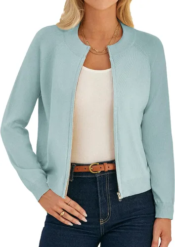Vista 15 de GRACE KARIN Cárdigan de manga larga con cremallera para mujer, suéter ligero, ropa de moda de punto Negro