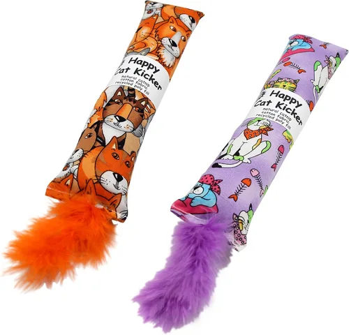 Vista 3 de Jumpaws Paquete de 2 pateadores interactivos naturales para gatos con plumas, juguete masticable resistente a mordeduras, patín arrugado, accesorios