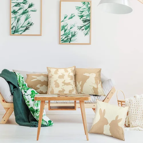 Vista 7 de BOAO 4 fundas de almohada de lino de Pascua de 18 x 18 pulgadas, funda de cojín de conejo, decoración de granja, funda de cojín para decoración