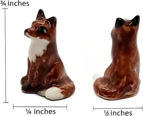 Vista 2 de WitnyStore Figura de cerámica de zorro sentado marrón de ¾ pulgadas para decoración de terrario, estatua coleccionable para coleccionistas adultos