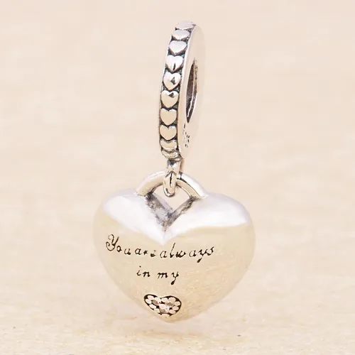 Vista 6 de Madre e hija corazones cuelgan encanto 925 colgante de plata esterlina, joyería cuentas regalos para mujeres pulsera y collar A0223, Plata