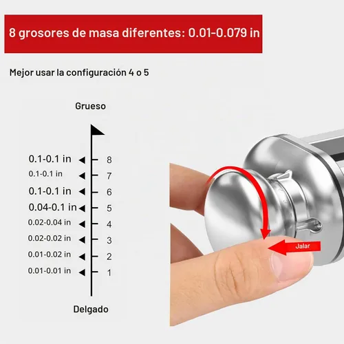 Vista 4 de Rodillo de pasta para batidora de pie KitchenAid, accesorio de rodillo de pasta de acero inoxidable con perilla de grosor ajustable de 8 posiciones