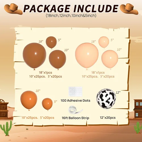 Vista 2 de JOGAMS Kit de guirnalda de arco de globos de vaca con 163 globos con estampado de vaca marrón desnudo para granja, vaquera occidental, temática