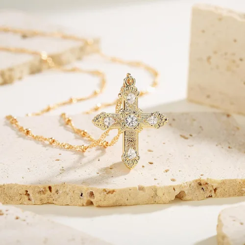 Vista 16 de Fettero - Collar con dije de cruz de fe, chapado en oro de 14 K, cadena fina, minimalista, simple, pequeña, para oración, regalo de joyería religiosa