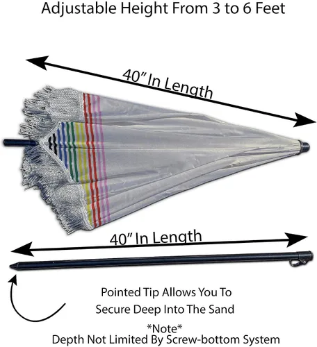 Vista 24 de Sombrilla de playa para arena, resistente al viento, con bolsa de anclaje de arena, portátil, flecos, bolsa de mezclilla, cuenta con parte inferior