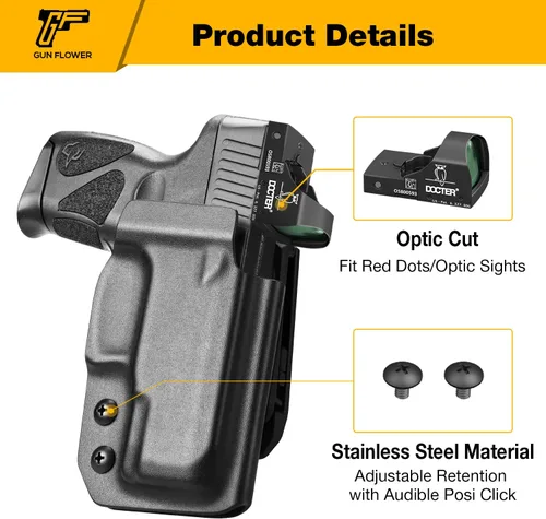 Vista 3 de Funda Taurus G2C OWB Kydex para Taurus G2C/Taurus G3C, Millennium G2 PT111 / PT140. Funda de transporte de cintura exterior para cinturón de 1.5 a