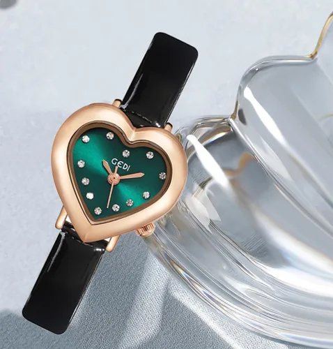Vista 6 de MASTOP Reloj de lujo para mujer, con forma de corazón, correa de piel, cuarzo, impermeable, elegante, informal, para mujer