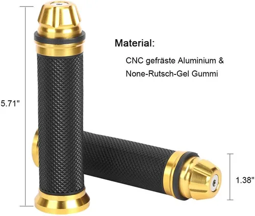 Vista 5 de Empuñaduras de manillar de motocicleta, empuñaduras de goma con extremo de aluminio, universales para barra de mango de 7/8 "(22 mm) (dorado)