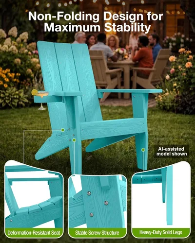 Vista 6 de MXIMU Silla Adirondack moderna resistente a la intemperie con portavasos, sillas de gran tamaño para hogueras Adorondic de plástico al aire libre