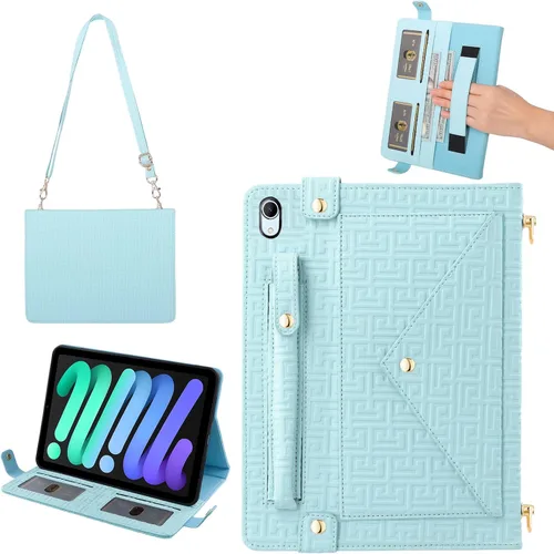 Vista 23 de Funda tipo bolso para iPad mini de 5ª/4ª/3ª/2ª/1ª generación de 7.9 pulgadas, Techcircle funda ligera tipo folio con soporte bandolera con billetera