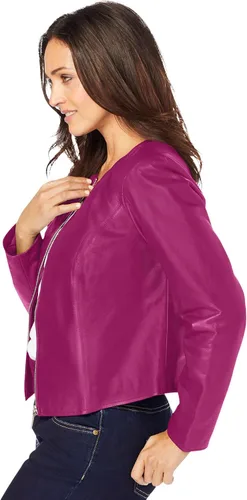 Vista 4 de Jessica London Chaqueta de cuero sin cuello para mujer de talla grande