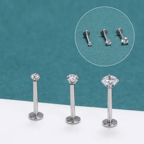 Vista 5 de ZS 12 anillos de labio Pushin de 16G, joyería de acero inoxidable Medusa, 0.079 in, 0.118 in, 0.157 in, circonita cúbica, piercing para mujeres