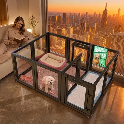 Vista 25 de FXW AuraSpace - Cerca acrílica para perros pequeños, para interiores, 24 pulgadas, 2 paneles, incluye 1 puerta y 1 panel, color negro
