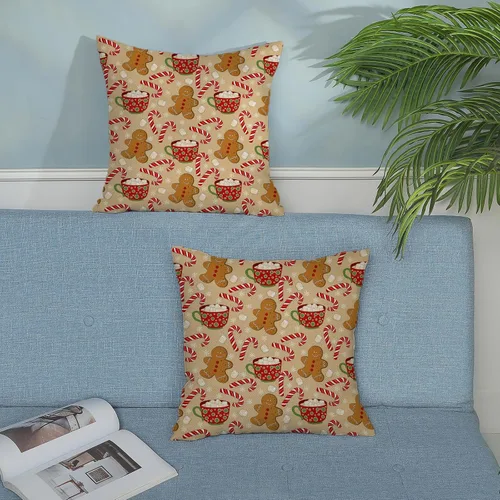 Vista 4 de Juego de 2 fundas de almohada navideñas de 18 x 18 pulgadas, con bastón de caramelo de hombre de jengibre, decoración de invierno, decoración