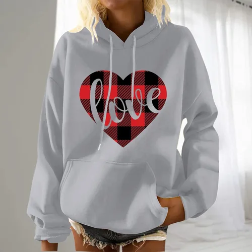 Vista 4 de SHAOBGE valentines day shirts Women's Valentine's Day Heart Printed Long Sleeve Casual Solid Pullover Sweatshirt Hoodie