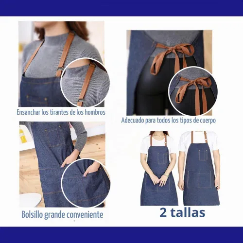Vista 5 de Delantal ajustable con babero con 2 bolsillos, delantales de chef para cocina, restaurante, para mujer An apron suitable for use in restaurants