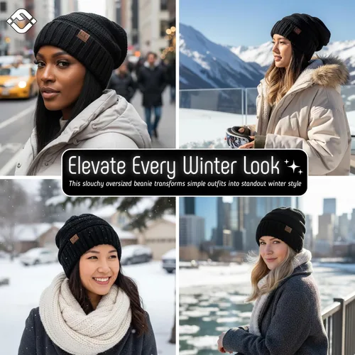 Vista 82 de Funky Junque Gorro de moda de punto trenzado de talla extragrande, grueso, abrigado, suave y holgado