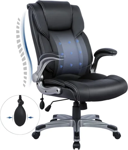 Vista 13 de COLAMY Silla Ergonómica de Oficina Ejecutiva con Cuero Sintético Grueso, Reposabrazos Abatibles, Respaldo Alto Ajustable en Altura e Inclinación