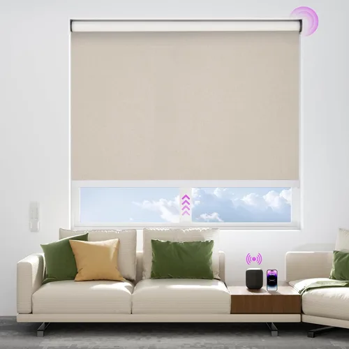 Vista 19 de Astomi Persianas enrollables motorizadas para ventanas, persianas inteligentes opacas para interiores, control remoto y de voz sin esfuerzo