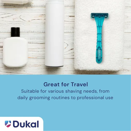 Vista 5 de Dukal Dawn Mist Triple Play - Maquinilla de afeitar facial, mango verde azulado con protector de plástico transparente, paquete de 500