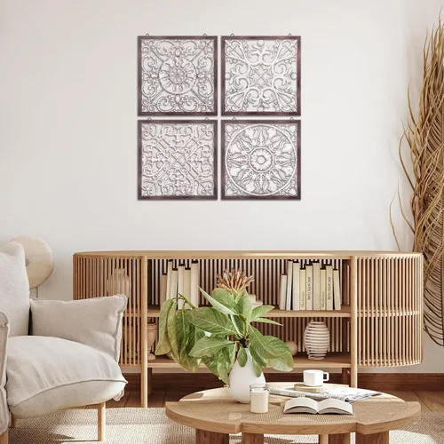 Vista 4 de Tatuo 4 piezas de decoración de pared de madera, paneles de madera decorativos de granja, decoración de pared moderna para sala de estar, hogar