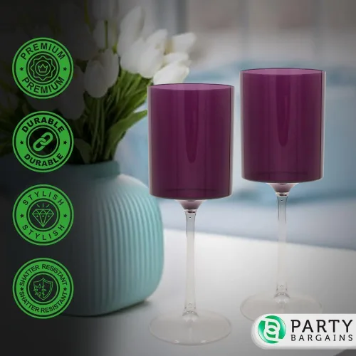 Vista 3 de PARTY BARGAINS Copas de vino de plástico de dos tonos de 9 onzas, morado y transparente, paquete de 5