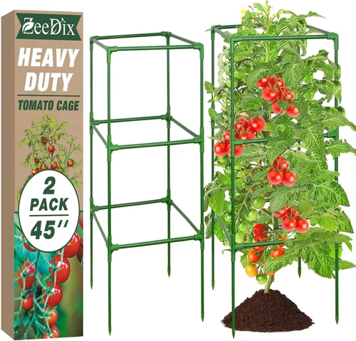Vista 11 de ZeeDix Paquete de 4 jaulas cuadradas de tomate para jardín con clips de 45 Verde-Paquete de 4
