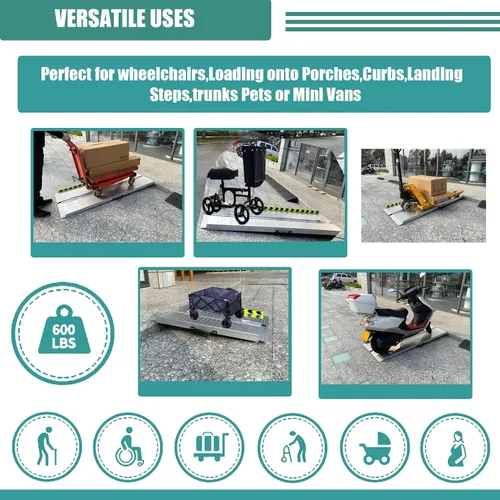Vista 6 de Rampa portátil plegable antideslizante para silla de ruedas para escalones del hogar, escaleras, puertas, scooter, cortacésped, rampa