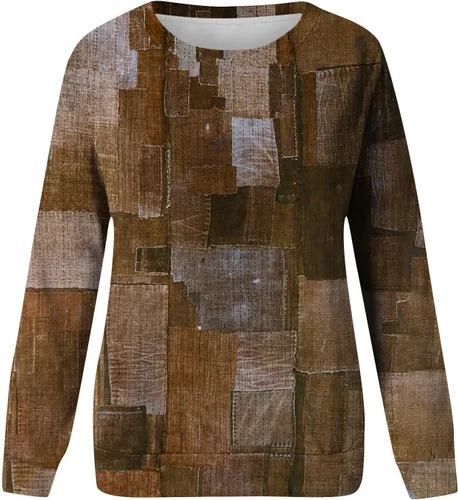 Vista 4 de Ropa de otoño para mujer, sudadera casual de manga larga con cuello redondo y estampado a rayas