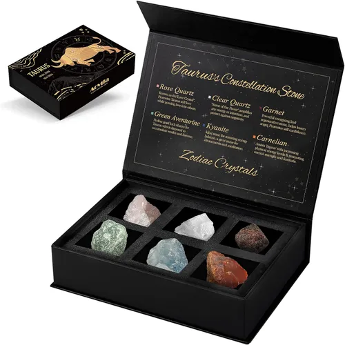 Vista 16 de Conjunto de regalo de cristales de Acuario, signos del zodiaco, piedras de nacimiento de cristales curativos con caja de horóscopo, cristales
