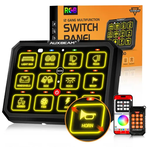 Vista 10 de Auxbeam Panel de interruptores de 6 bandas Bluetooth AR-600 RGB con botón grande, interruptor auxiliar con interruptor de palanca momentáneo