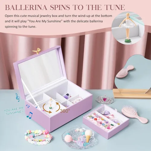 Vista 3 de Joyero musical para niñas con bailarina giratoria, almacenamiento de cajas de joyería para niños, caja de música de bailarina, regalo para niña