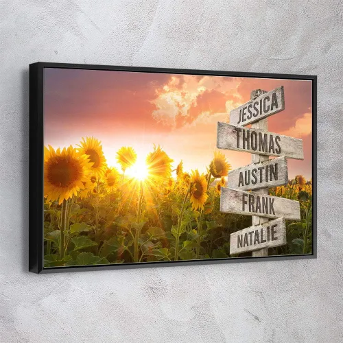 Vista 7 de Awesometik - Lienzo personalizado con varios nombres y girasoles de amanecer, decoración del hogar, regalos enmarcados para él/ella - Awesometik