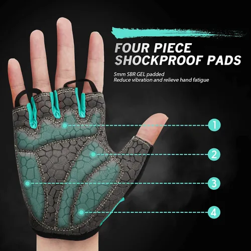 Vista 2 de Guantes de bicicleta para hombres y mujeres con almohadilla antideslizante que absorbe los golpes, guantes de ciclismo ligeros de medio dedo
